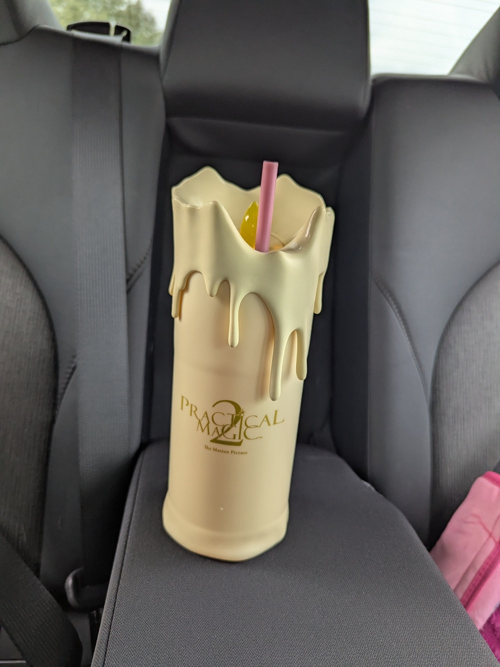 Cream Drip Tumbler with Pink Straw